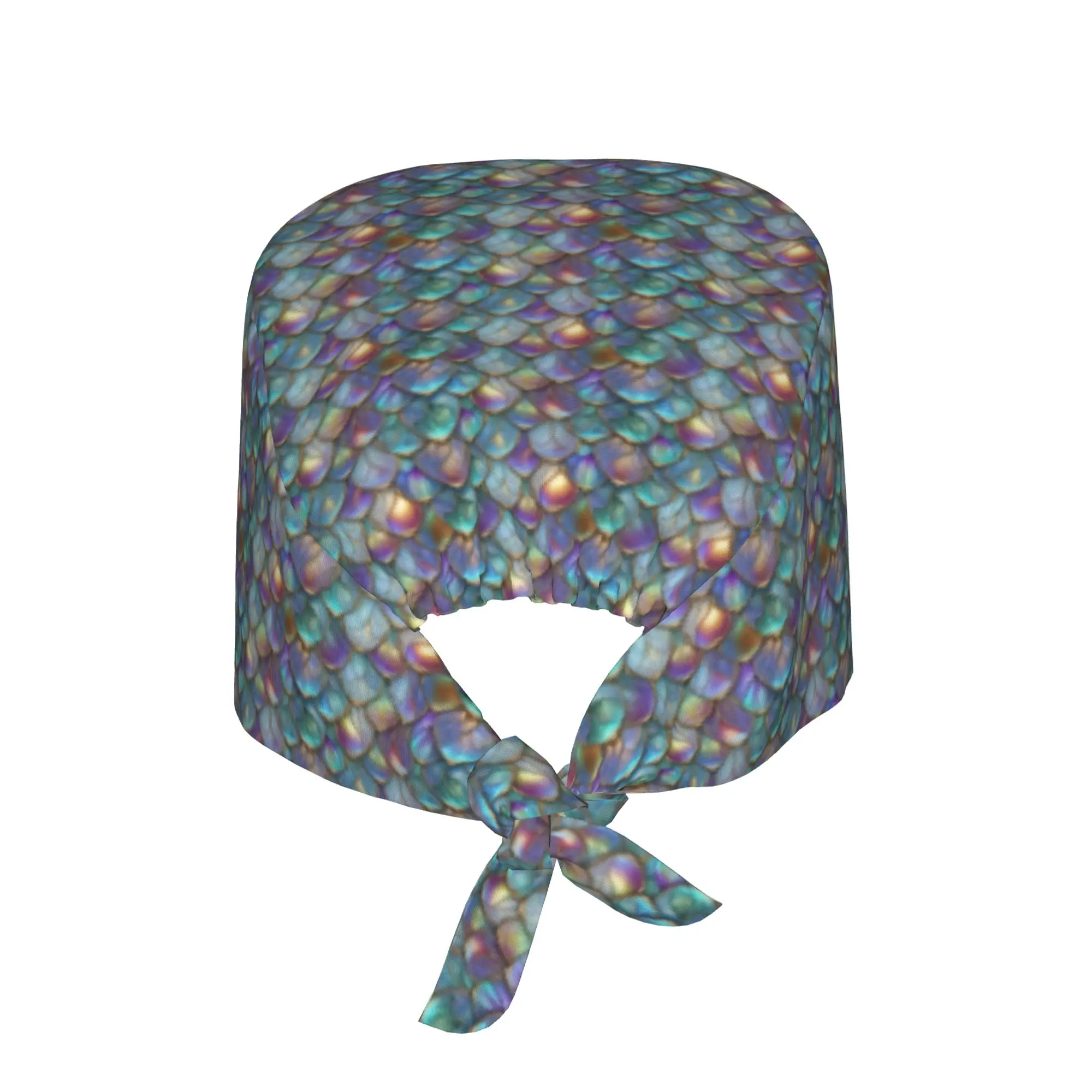 Dragon Mermaid Fish Scales Working Cap Surgical Hats Shimmering Iridecent Rainbow Operating Room Cap Operator Hats Lab Works Hat