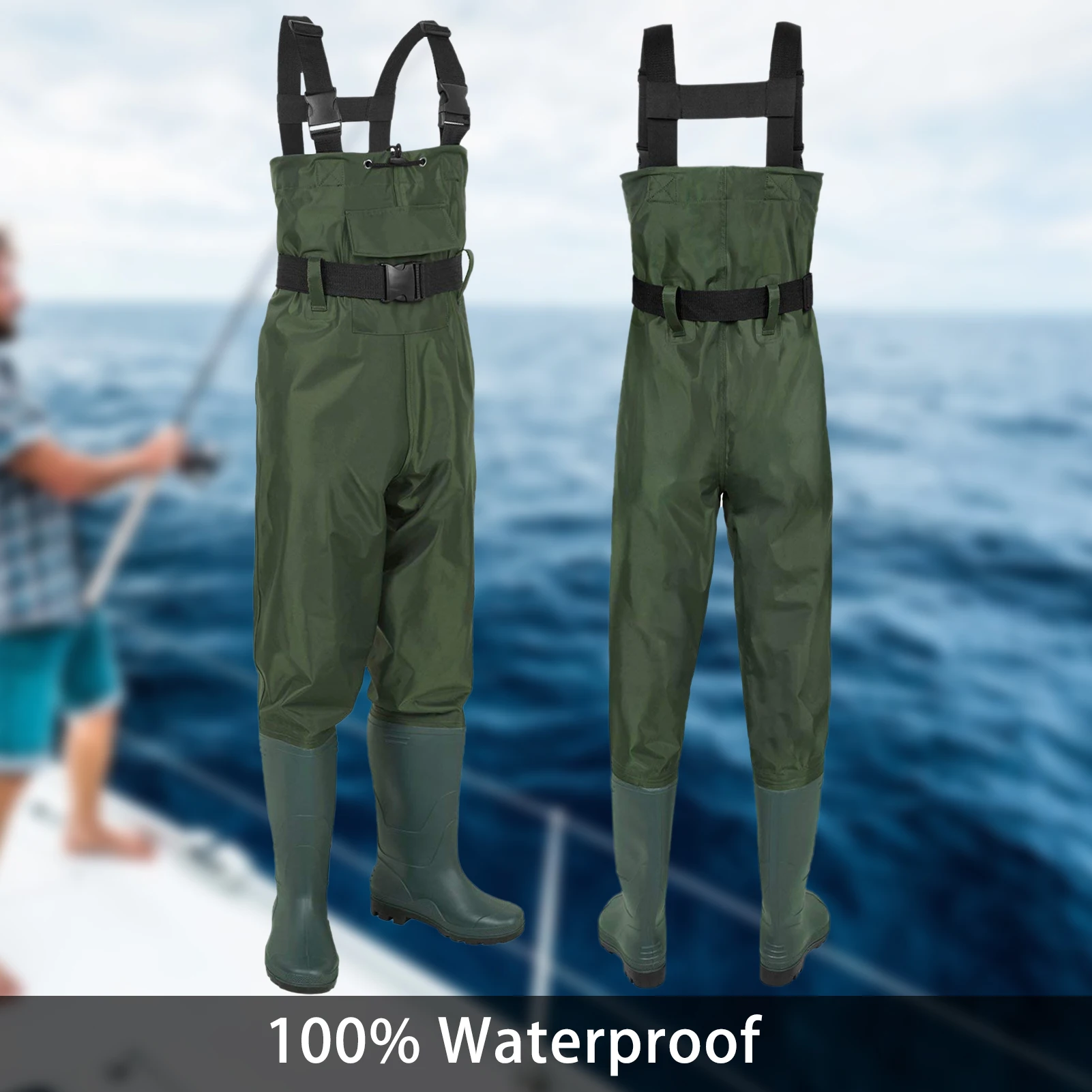 Outdoor Fishing Chest Waders Breathable Stocking Foot Wader Ligtweight Jumpsuits Waterproof Hunting Wading Pants with Boots