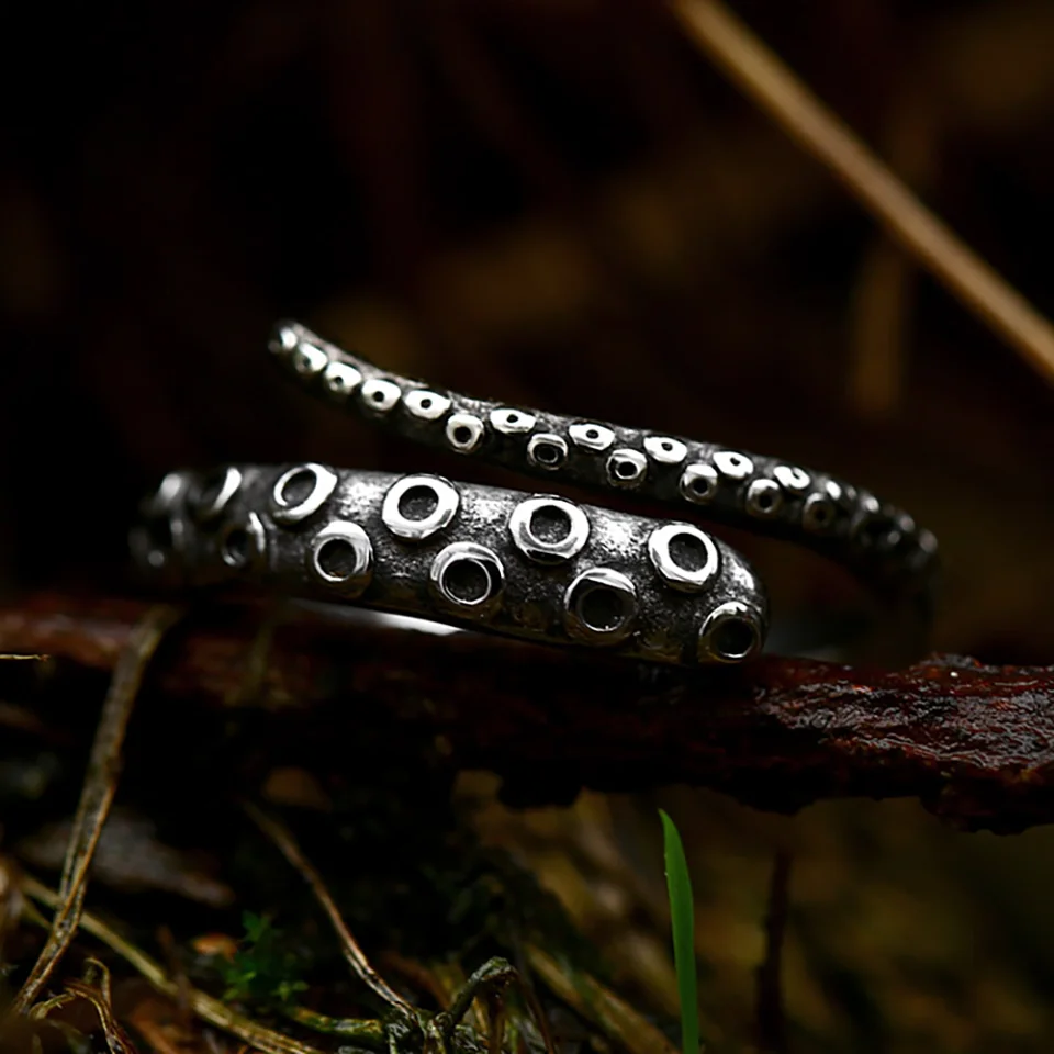 Gothic Vintage Pirate Octopus Tentacle Ring For Men 316L Stainless Steel Punk Biker Simple Rings Fashion Jewelry Gift Adjustable