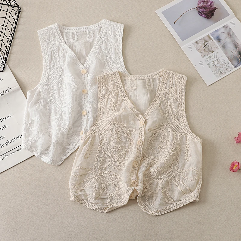 

Женская тонкая ажурная майка с цветочным узором в этническом стиле Юньнань-Синьцзян, летняя одежда для многослойных образов