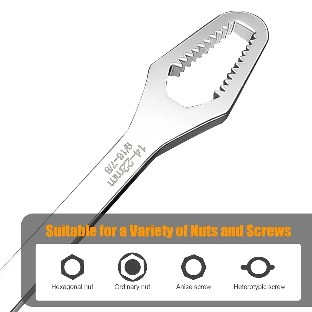 1pc Multifunctional Wrench Universal Wrench Kit Double Headed Self Tightening Adjustable Wrench Tool Black/Silver 3-17mm/8/-22mm