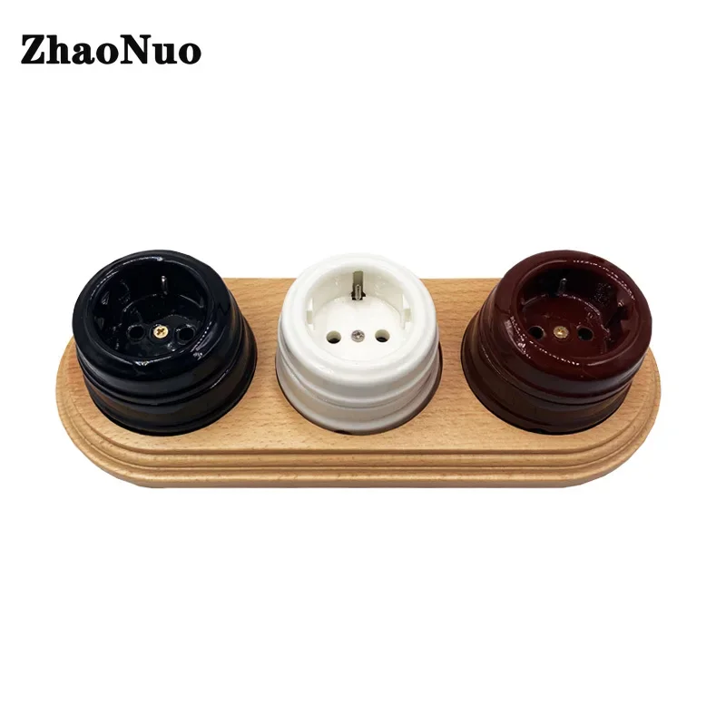 Retro Ceramic EU Outlet Wall Electrical Socket 16A Spain Wall Sockets for Home Improvement