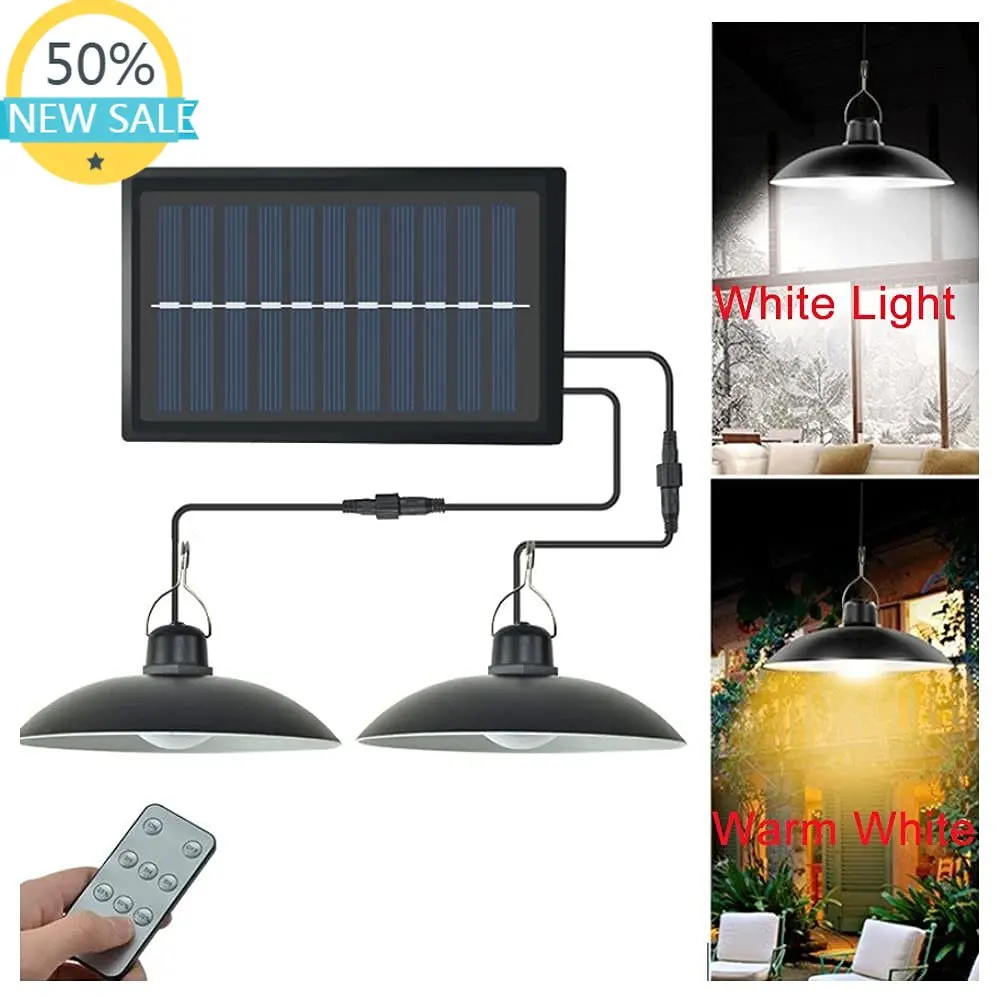 Hanglamp op zonne-energie met dubbele kop, waterdicht, 4800 mAh, op afstand op zonne-energie, hangende spotlight voor tuintuin, garage