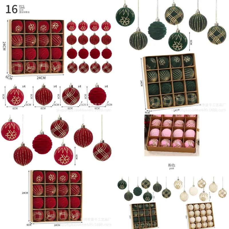 

Velvet Balls Set 6CM Christmas Snowflake Hang Ornaments Xmas Tree Decorations Flocked Baubles Home Window Holiday Party Decor