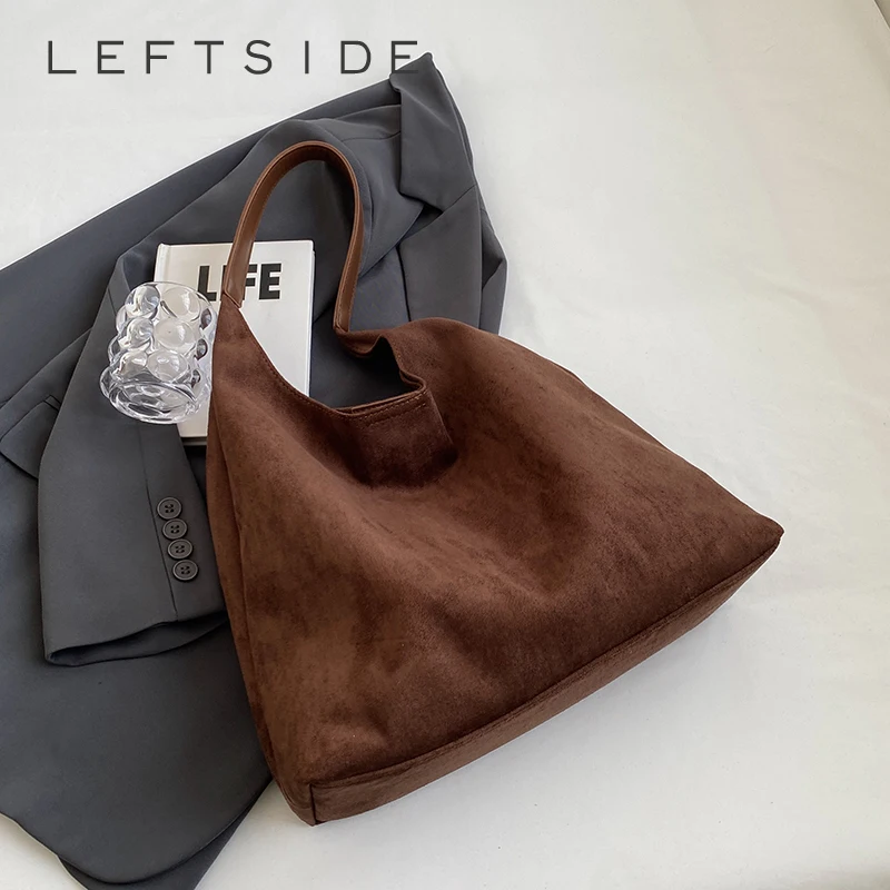 

LEFTSIDE Design Flannel Shoulder Bags for Women 2025 New Winter Hobo Bag Females Retro New ​Luxury 2 Pcs/set Handbags and Purses