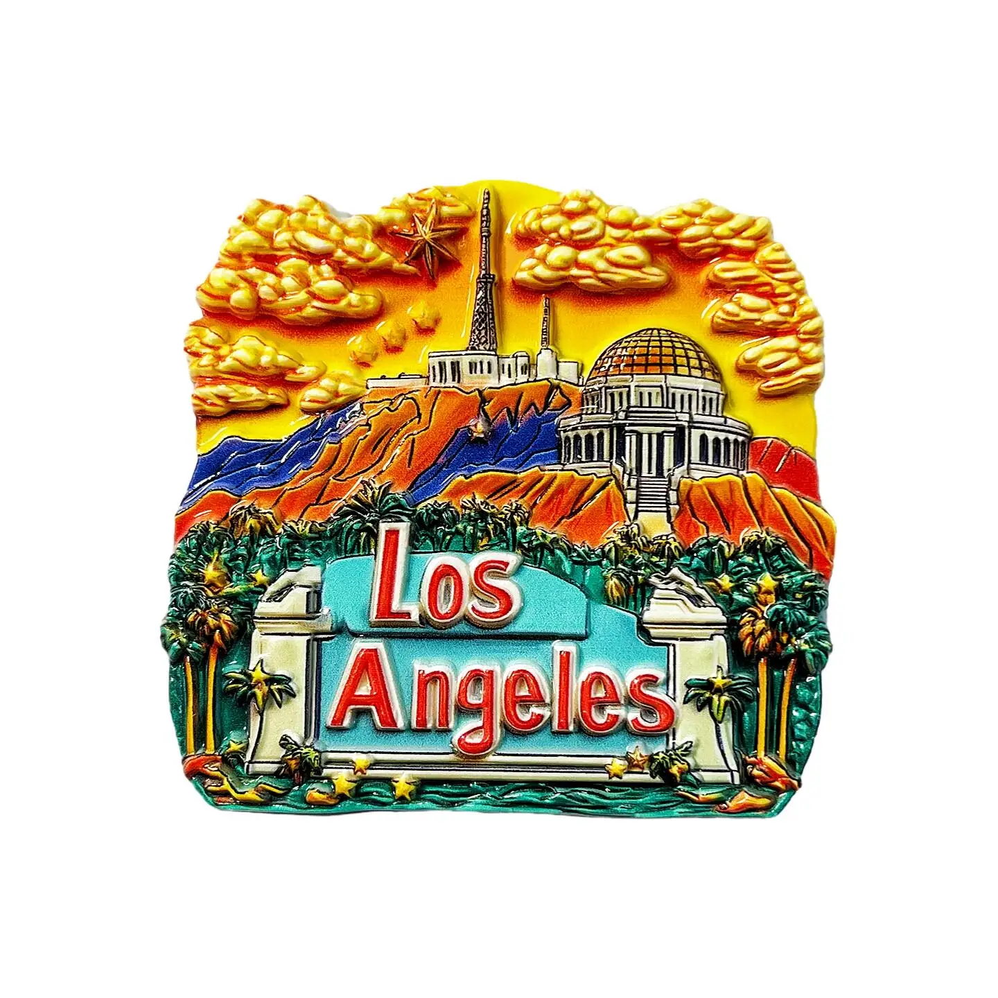 Los Angeles, Hollywood, Griffith Observatory, Santa Monica Pier, Tourist Souvenir Magnetic Refrigerator Magnet