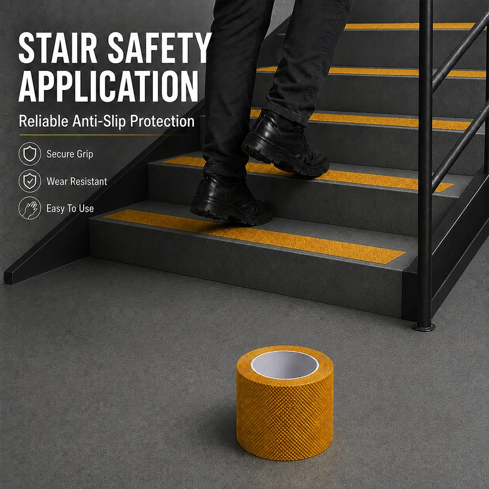 Anti Slip Safety Tape for Stairs Wear Resistant Textured Non Slip Self Adhesive Grip Strip For Home Commercial Stair Treads