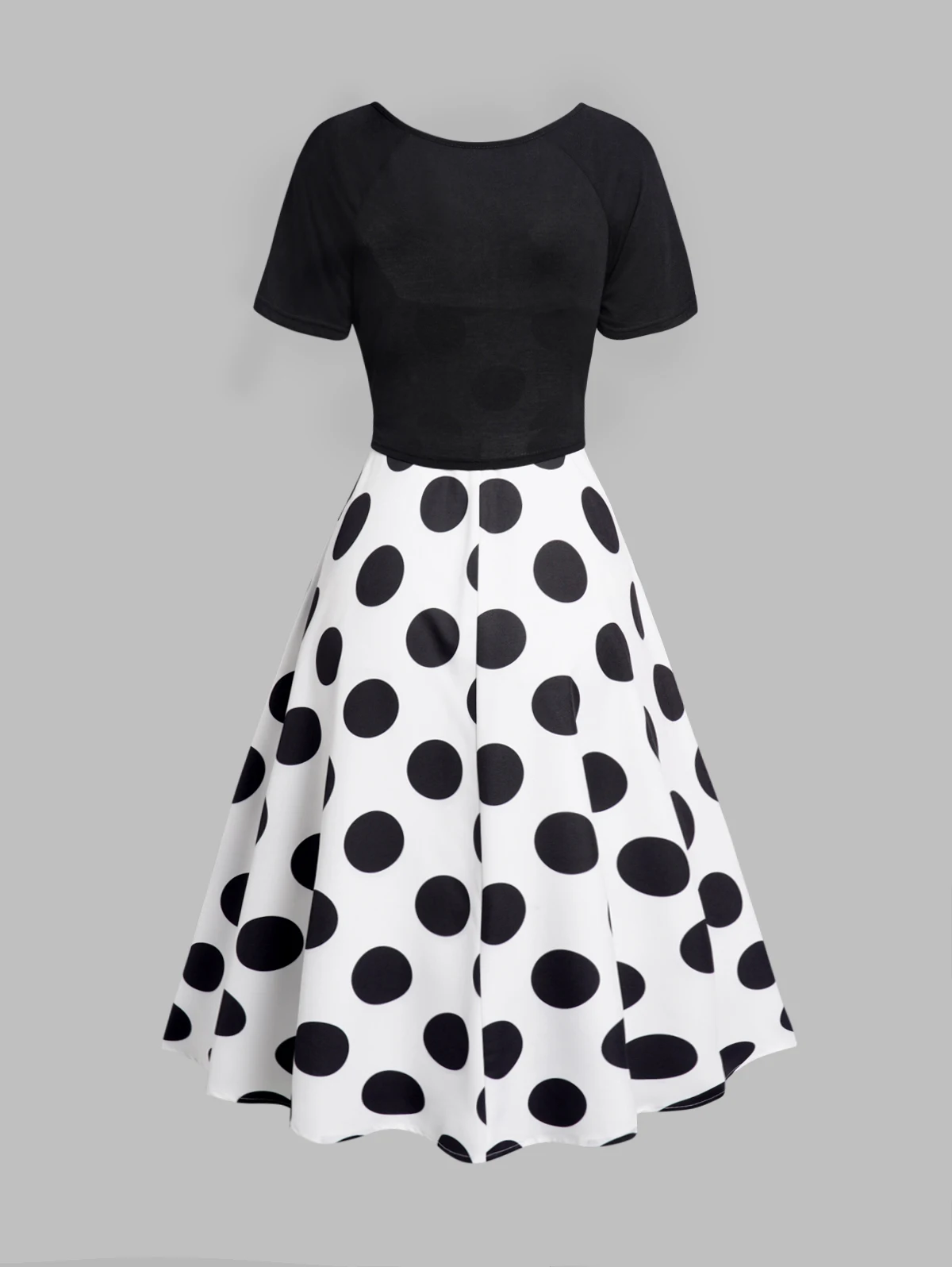 Polka Dots Print Sleeveless A Line Midi Dress And Crossover Bowknot Tied Plain Cropped Top Set For Women Party Casual Clothing