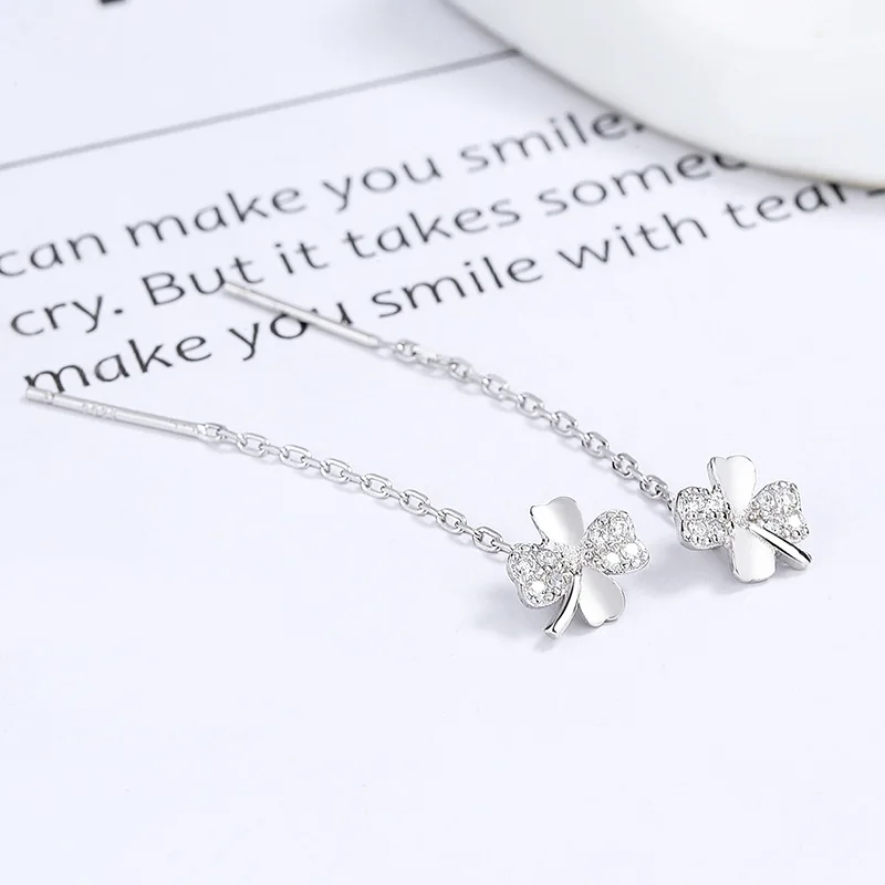 925 Sterling Silver Four Leaf Clover Ear Line For Women Minimalist Versatile Cartilage Ear Studs Personalized Design Ear Jewelry