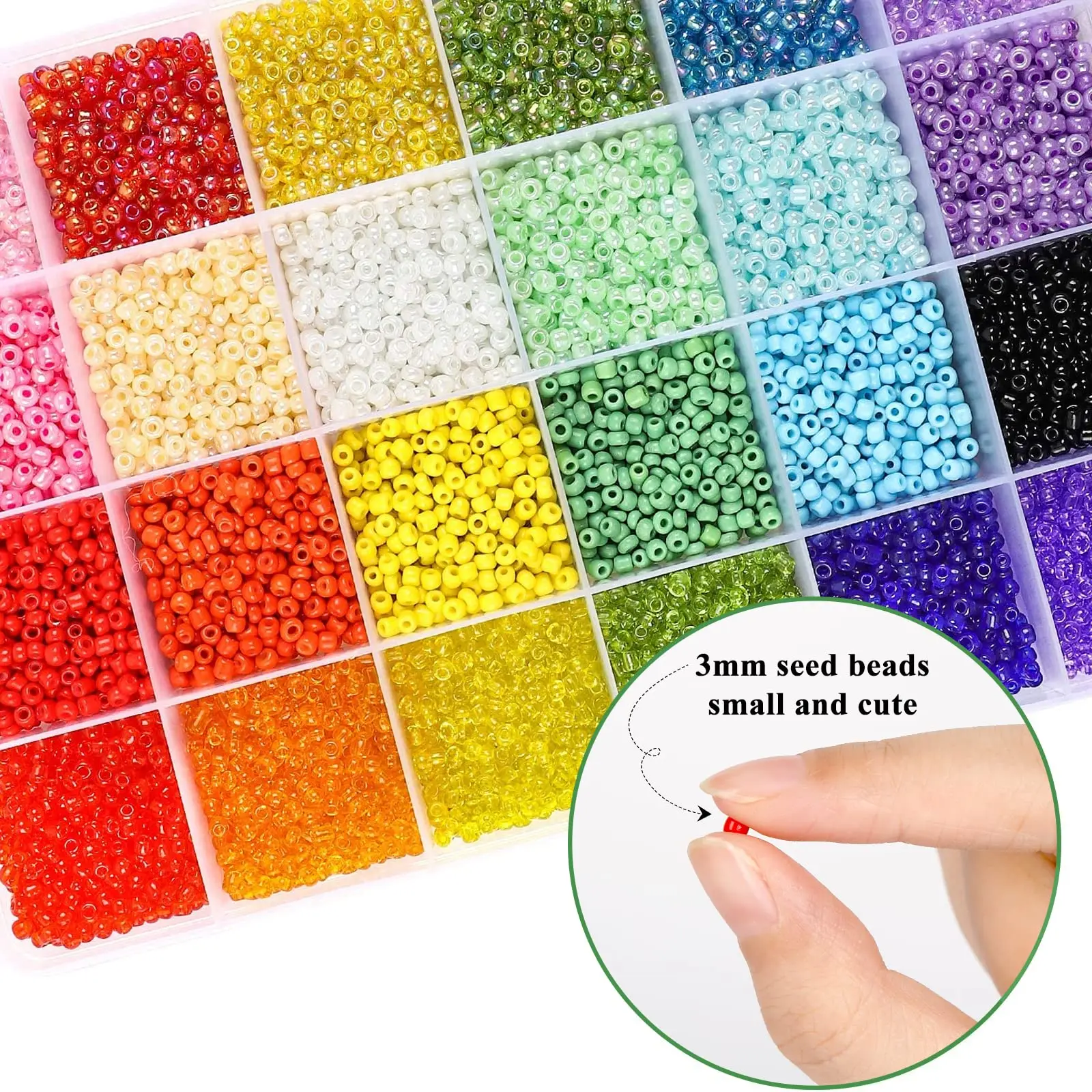 24 Vibrant 3mm Glass Rice Beads for DIY Bracelets & Jewelry