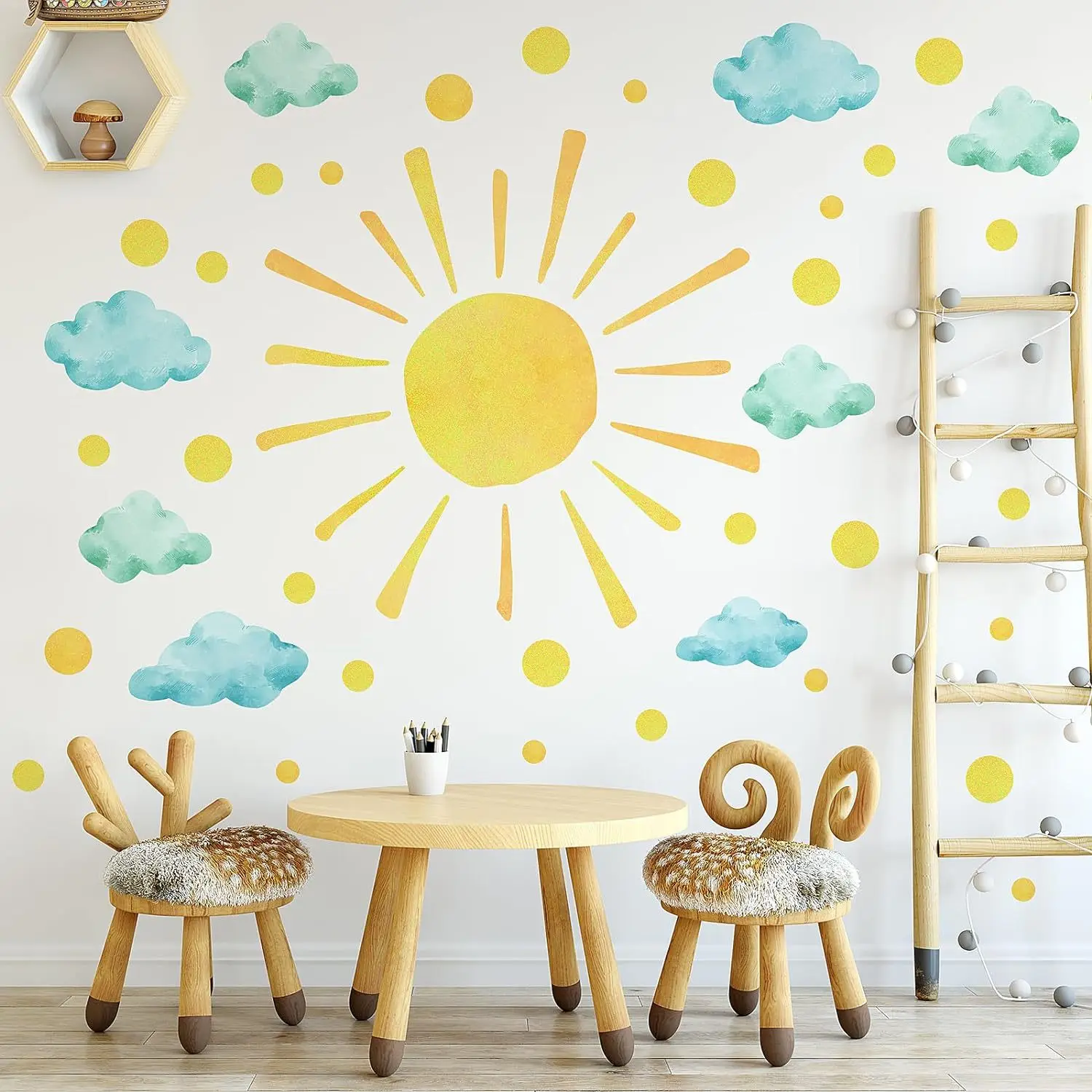 Hot Sale Sun Clouds Cartoon Wall Stickers Watercolor Children's Room Bedroom Wall Decoration Stickers PVC Self-Adhesive