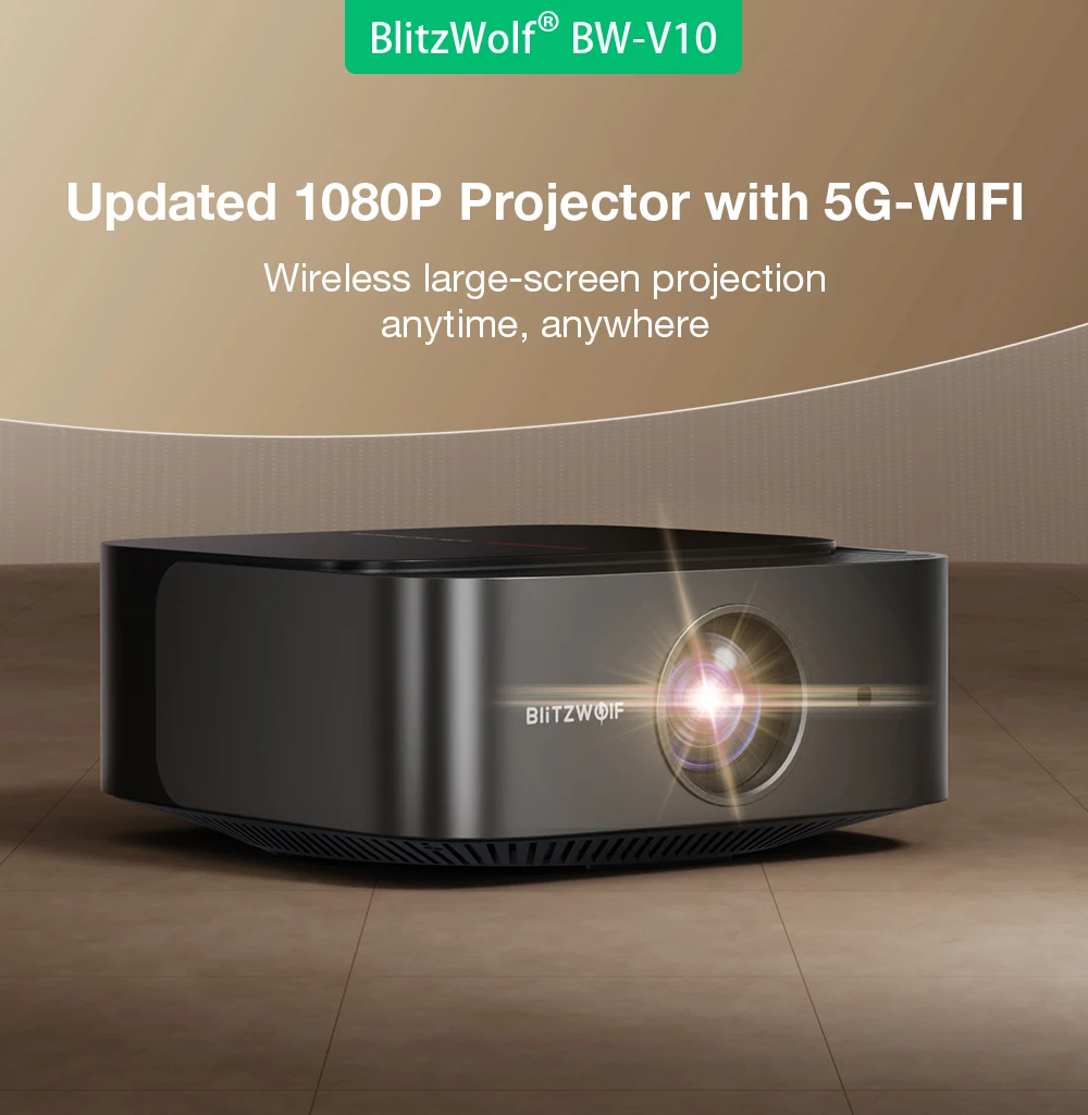 Blitzwolf V10 3 "LCD Projector شاشة 120 بوصة 2.4G/5G شاشة مصبوبة لاسلكية 5G-WIFI Dual Bluetooth5.3 حجر مفاتيح كهربائي لأعلى ولأسفل