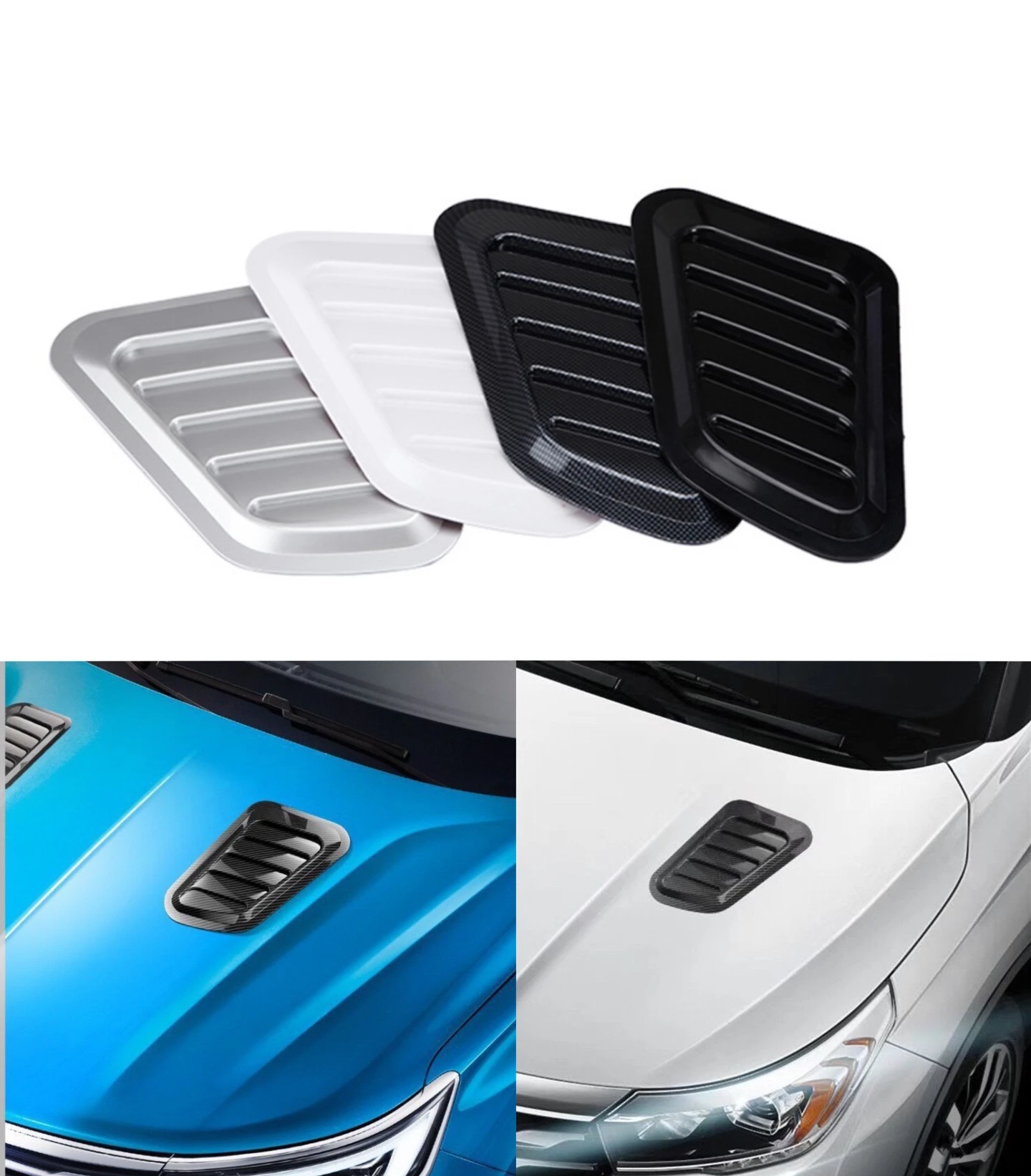 2Pcs  Universal  Car Decorative Cell Air Flow Intake Hood Scoop Bonnet Vent Cover Stickers Decoration Styling Carbon Fiber