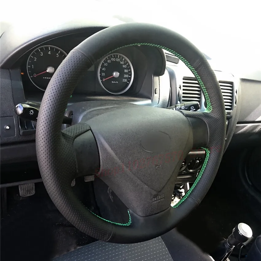 DIY Custom Hand-Sewn Black PU Leather Steering Wheel Cover for Hyundai Accent Anti-Slip Breathable Car Interior Accessory