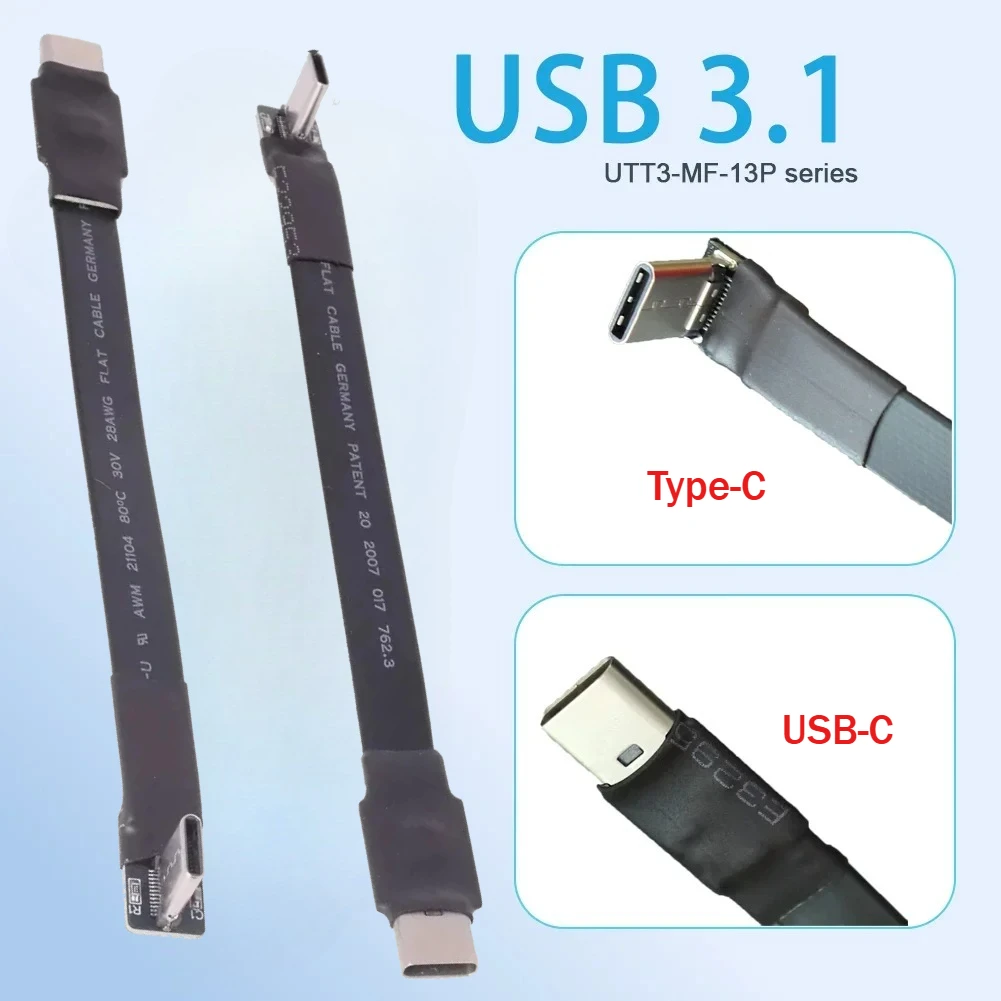 FFC USB 3.1 Gen2 10Gbps Type C To Type C Flat Ribbon Cable USB 3.1 Female Male Type-C FPV Aerial Fold 90 Degree Photography Cord
