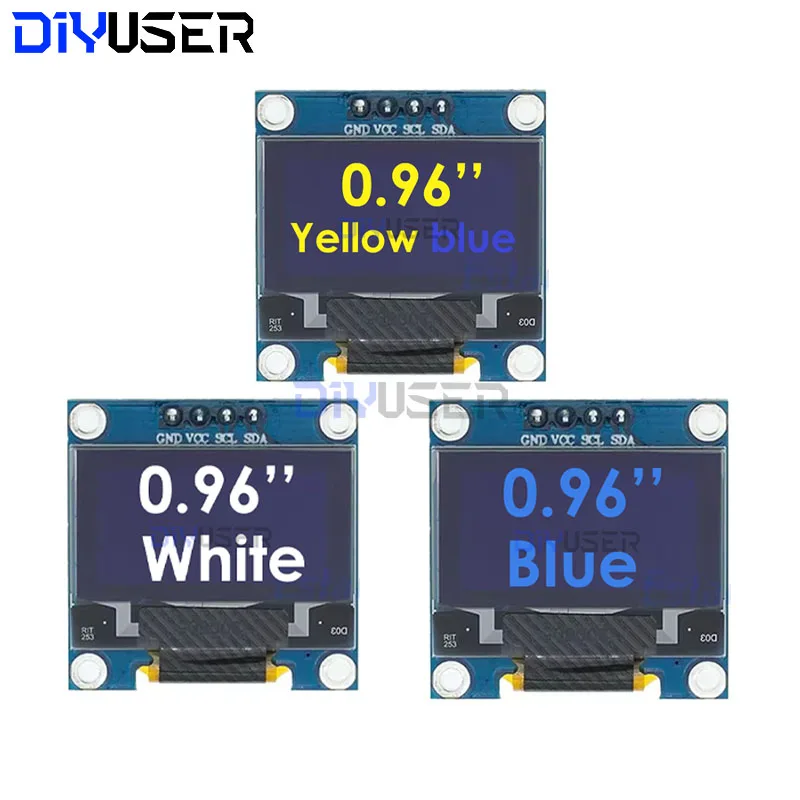 DIYUSER 0.96 inch IIC  Serial 4Pin White/Blue/Yellow Blue OLED Display SSD1306 12864 LCD Screen Board for Arduino