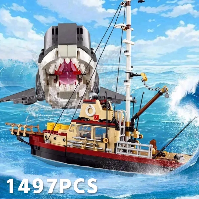 نموذج الديكور الساخن 21350 فكي الديوراما قارب القرش القراصنة السفينة اللبنات قارب صيد الطوب اللعب هدية للطفل في المخزون #4