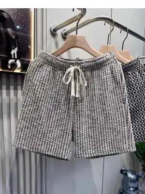 

Men's Clothing Korean Style Shorts Summer 5-Inch Loose Fit Jacquard Print Plaid Straight Leg Casual Shorts