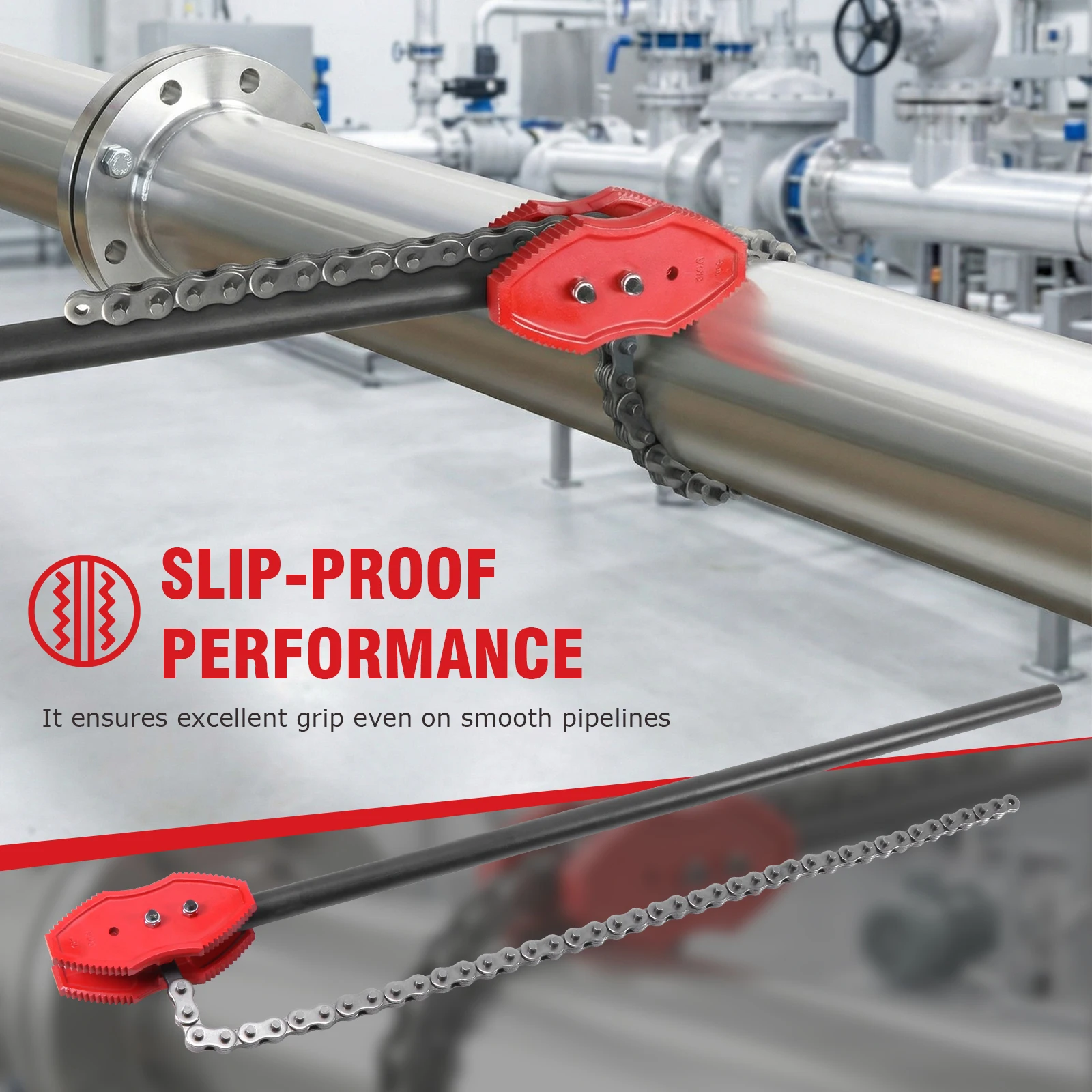 

64-дюймовый усиленный цепной инструмент для трубопроводов с цепью длиной 56,7 дюйма, сверхмощный цепной сантехнический инструмент для обслуживания труб диаметром 2-12 дюймов