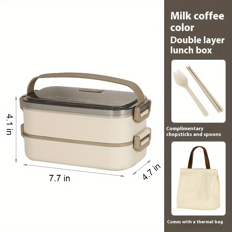 2-layer insulated tropical handle stainless steel lunch box simple bento box, worker student cafeteria packaging container