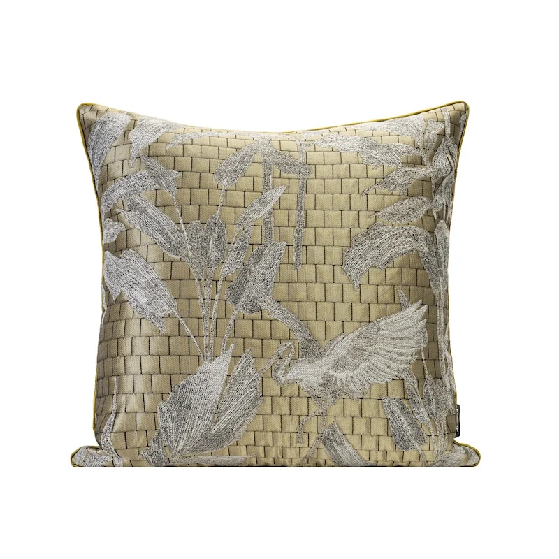 Luxury Golden Pillows Silver Crane Cushion Case Geometric Jacquard Chinese Retro Decorative Pillow Cover For Sofa Chair Home Dec