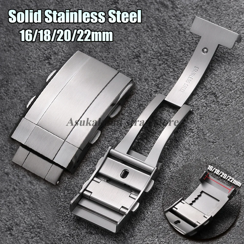 16 18mm 20mm 22mm Luxury Stainless Steel Luxury Watch Buckle Double Extendable Adjustable Watch Button Folding Clasp Accessories