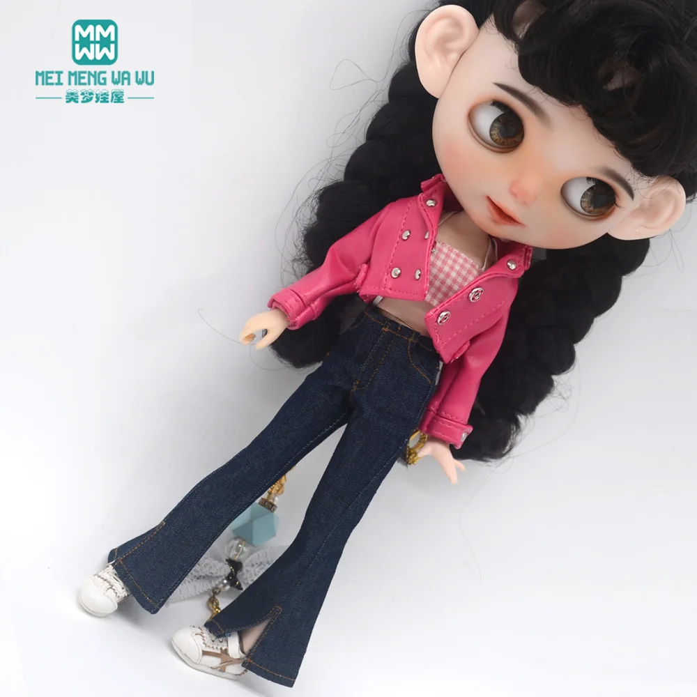28-30cm Blyth Doll Clothes Azone OB 24 Fashion Leather Jackets Jeans Flared Pants Tube Top Accessories Girls Gift Toys