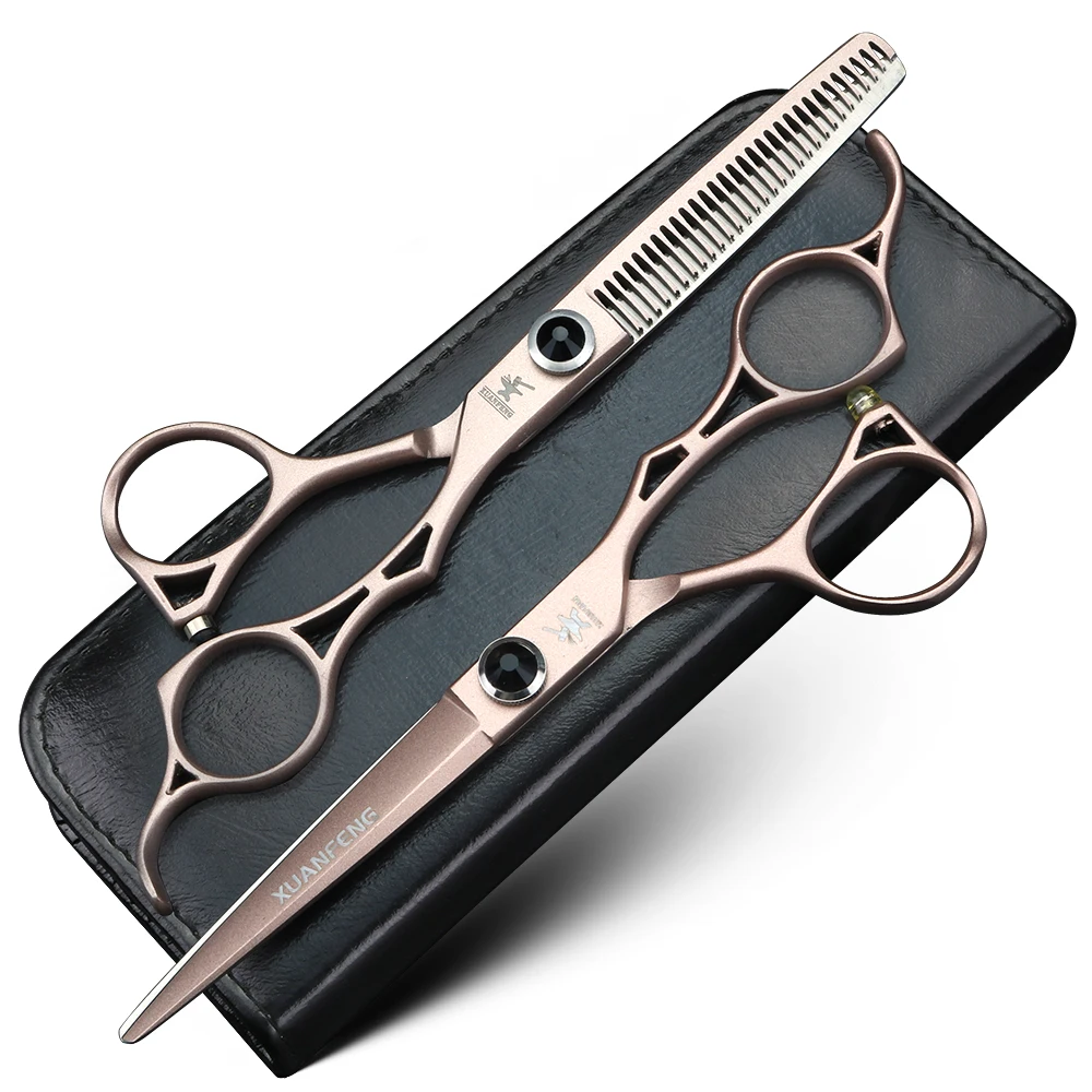 

Pink hollow handle hair scissors 6-inch barber cutting and thinning scissors professional styling tool