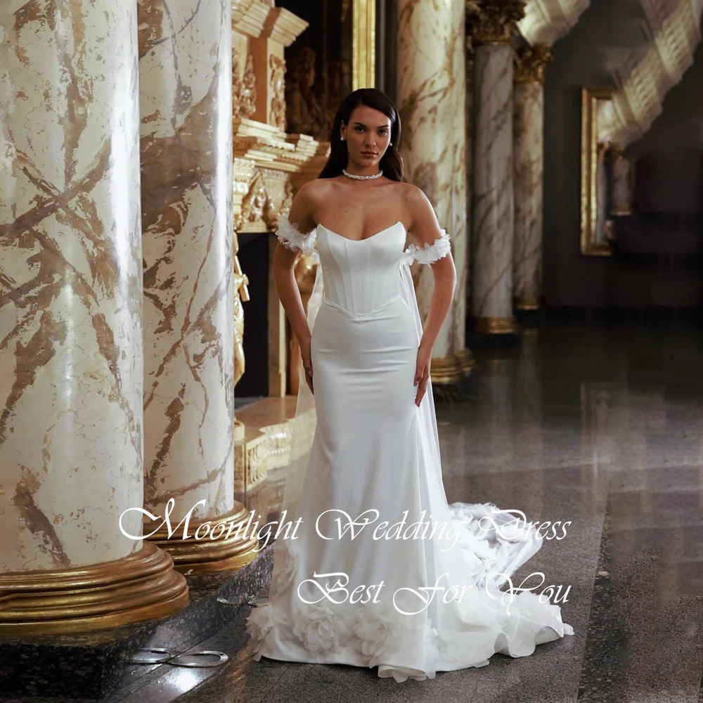 Elegant Boat-Neck Mermaid Wedding Dress Women Sleeveless Flowers Satin High Side Split Open Back Vestidos De Novia Customized