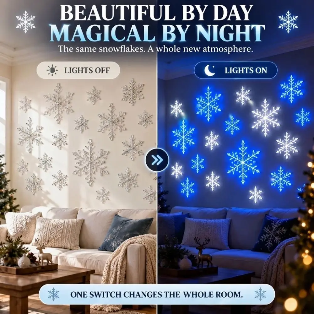 12Pcs Plastic Led Snowflake Wall Lights White Snowflake Long Lasting Light Up Snowflake Ornament Colorful Lights Shatterproof