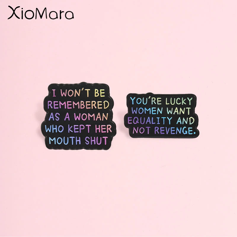 Feminist Quote Enamel Pin, Rainbow Gradient Text Badge, Unique Accessory for Clothes and Backpack, Gift for Feminism Supporters