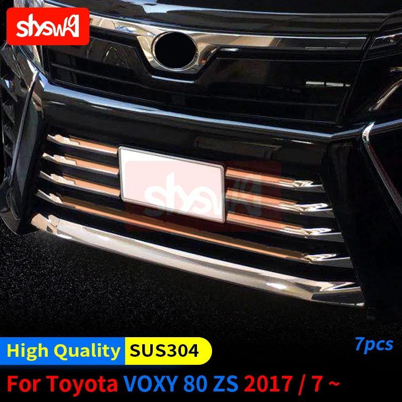 Front Bumper Grille Trim 7 PCS High Grade Accessories for Toyota VOXY 80 ZS Modified Garnish Cover Stainless Steel Car Styling