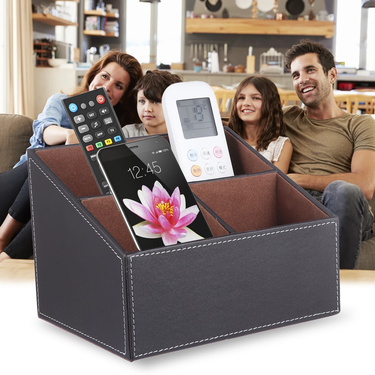 

Multifunctional Desktop Storage Box Trapezoidal Organizer Waterproof Three Grid Design Flocking Lining Flannel Bottom