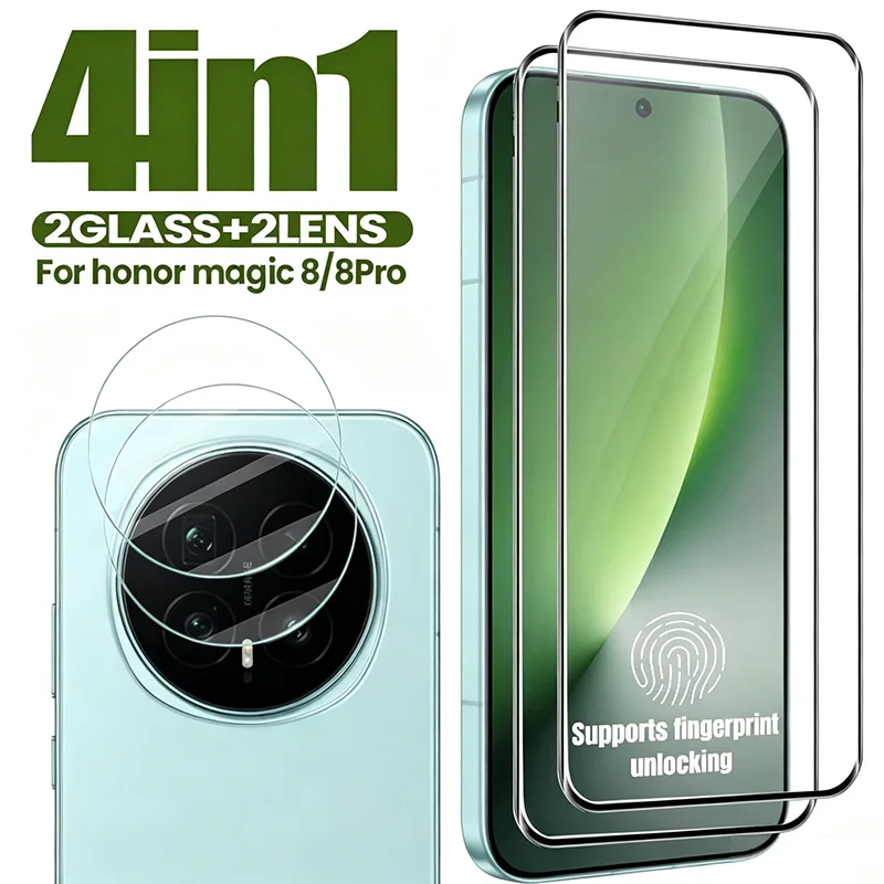 4w1 dla Honor Magic 8/8 Pro Premium Szkło Hartowane + Ochraniacz Obiektywu Aparatu - HD Przezroczystość, Prawdziwa Czułość Dotyku, Brak Resztek po Usunięciu — zdjęcie produktu 7