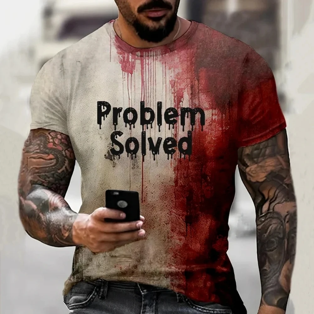 Camisetas para hombre, camisetas con estampado sangriento resuelto en problemas, moda Horrible Halloween, camisetas informales de manga corta con cuello redondo, camisetas de gran tamaño