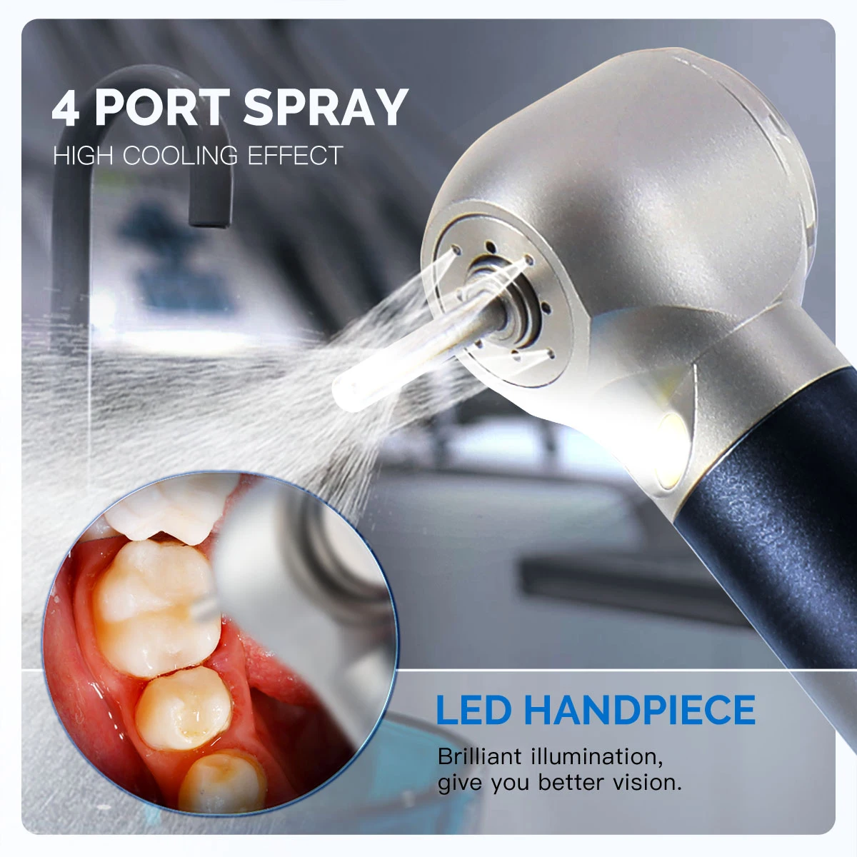 Azdent Dental LED Hochgeschwindigkeits-Handstück mit E-Generator und Schnellkupplung, Zahnmedizinprodukte, Hochrotierender Dental-LED-Stift – Detail 3