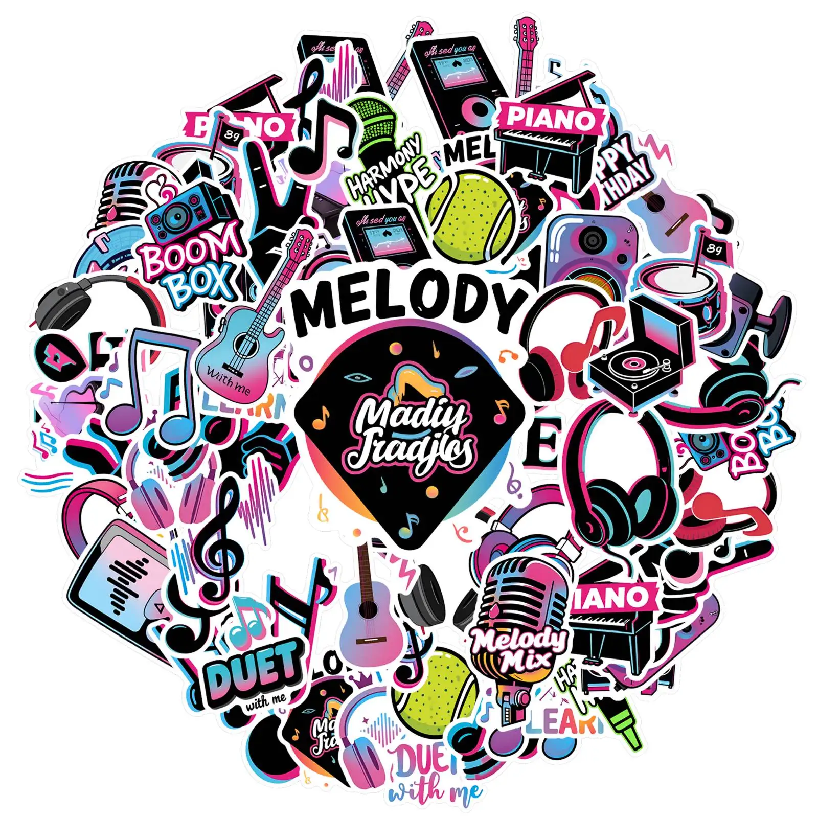 35pcs-50pcs Vibrant Retro Stickers Retro Instruments Graffiti Decals Music Stickers For Suitcase Fridge Phone Luggage Laptop