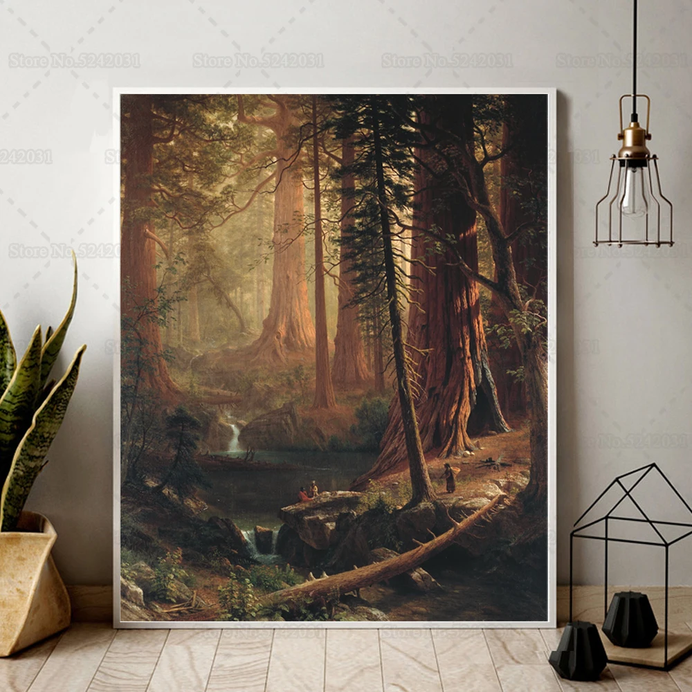 Albert Bierstadt Giant Redwood Canvas Painting Trees of California Poster Wall Art Decor