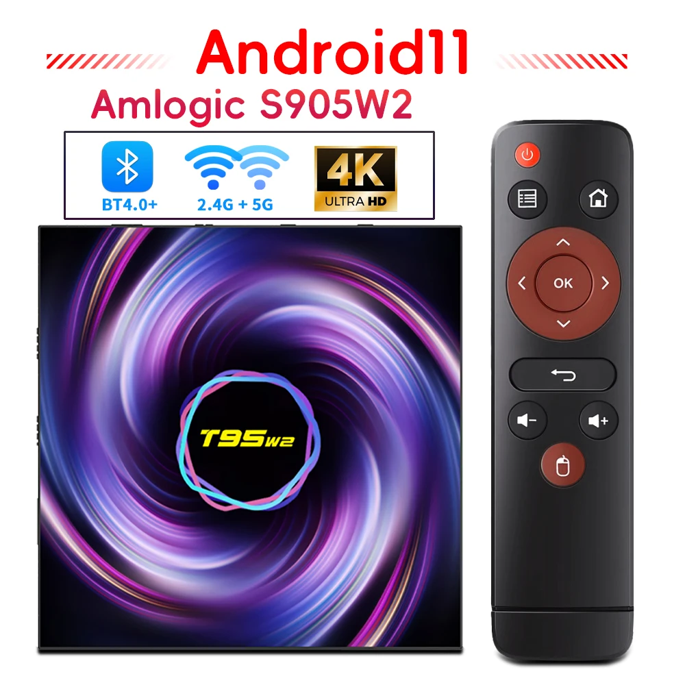 T95W2 Android 11.0 TV Box Quad Core S905W2 HDR 4K 2.4G&5G WIFI BT 4.0  Set Top with Multiple built-in language options