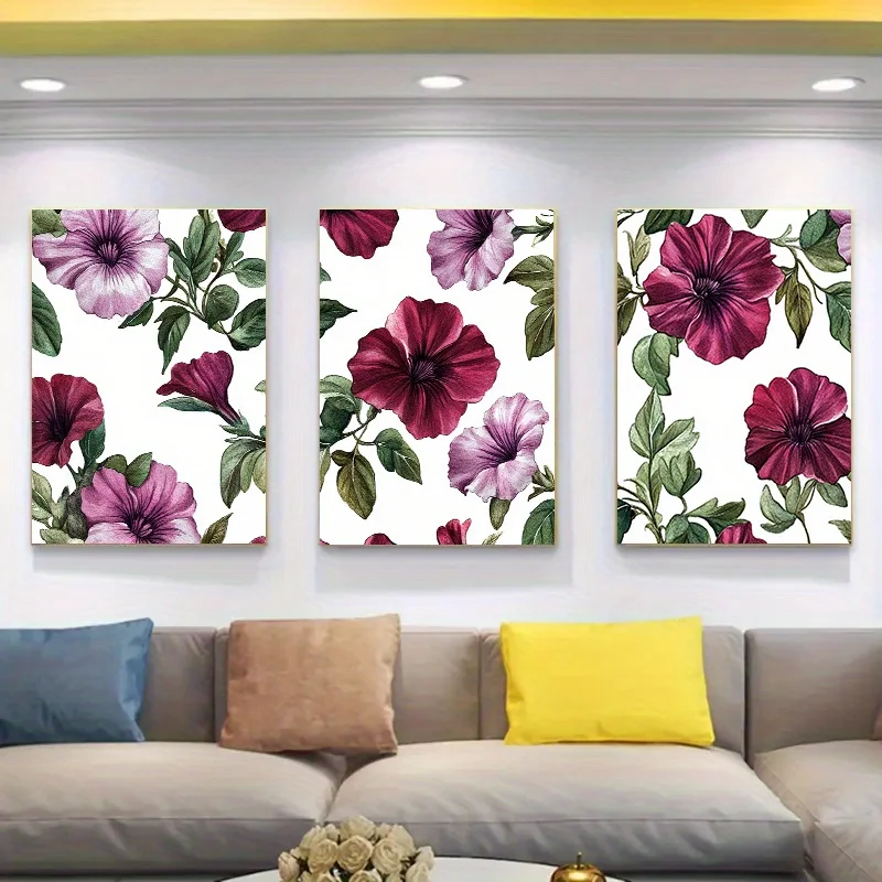 2D Flat The 3pcs 2D Flat Contemporary Artwork Honors The of Nature Through Lively Spring Flowers, Generating a Dynamic And Re