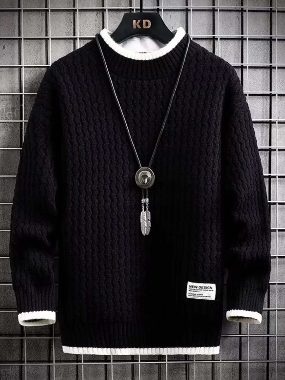

Men's Thiened round Ne Knitwear Loose Wool Sweater Warm Base Layer irt Japanese Sle Casual Faion Winter Season