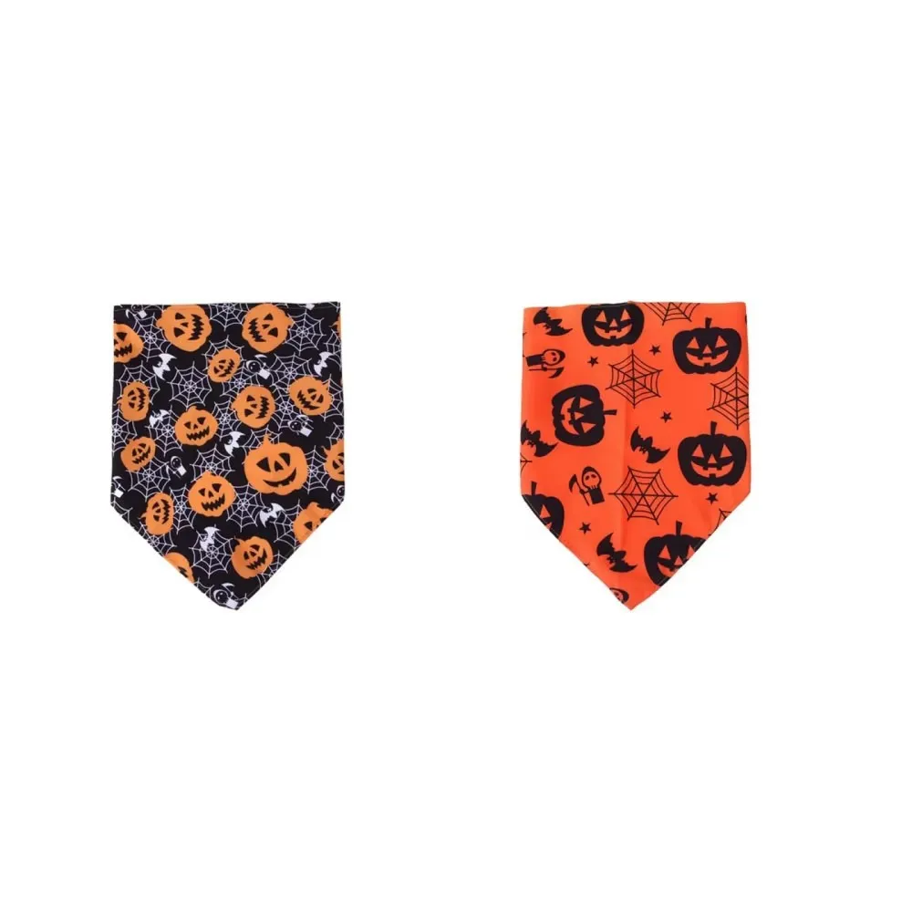 Pet Halloween Bandana for Dogs and Cats Pumpkin Spider Web Print Decorative Scarf Adjustable Neck Wrap