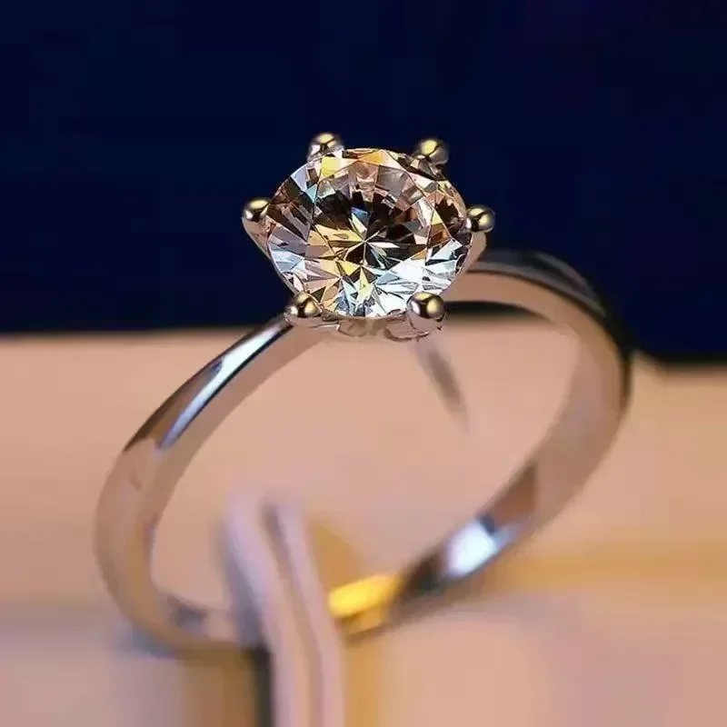 2024 new Moissanite Zircon Engagement Ring Open Ring Men and Women Models Pair Ring Classic Six-claw Couple Pair Ring