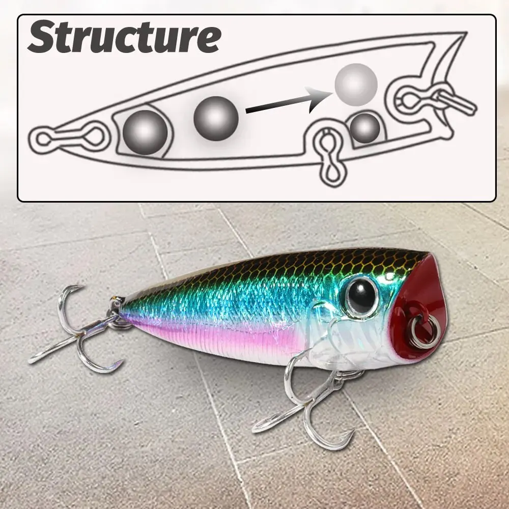 Top Water Drijvende Popper 8G 6.5Cm Lokken Stalen Bal Koperen Ballastbalanssysteem Swimbait Pesca Wobbler Minnow Pak Krukaas Aan