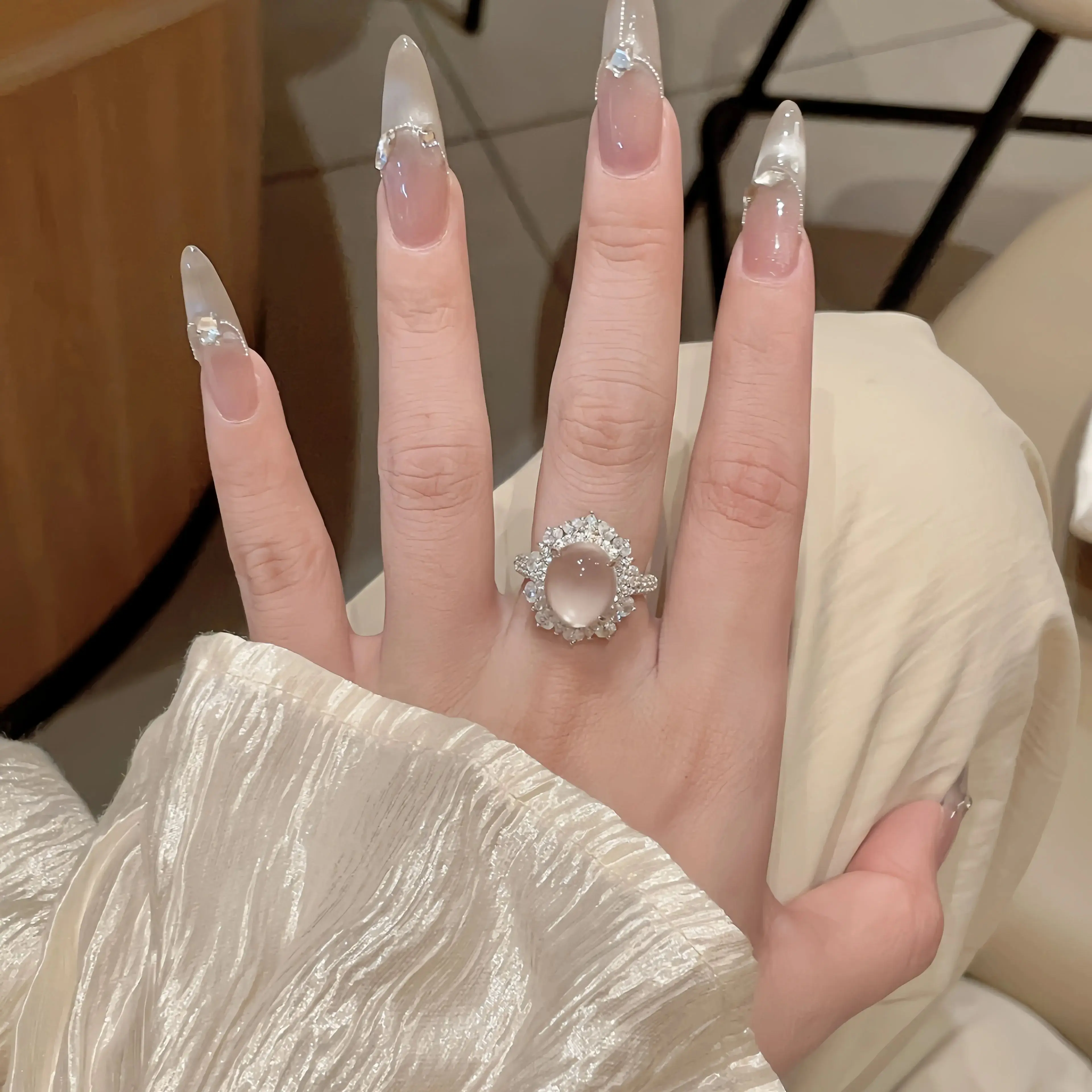 Wenxin marca feminina pombo ovo anel ag 925 prata esterlina certificado branco jade polpa diamante incrustado anel jóias finas