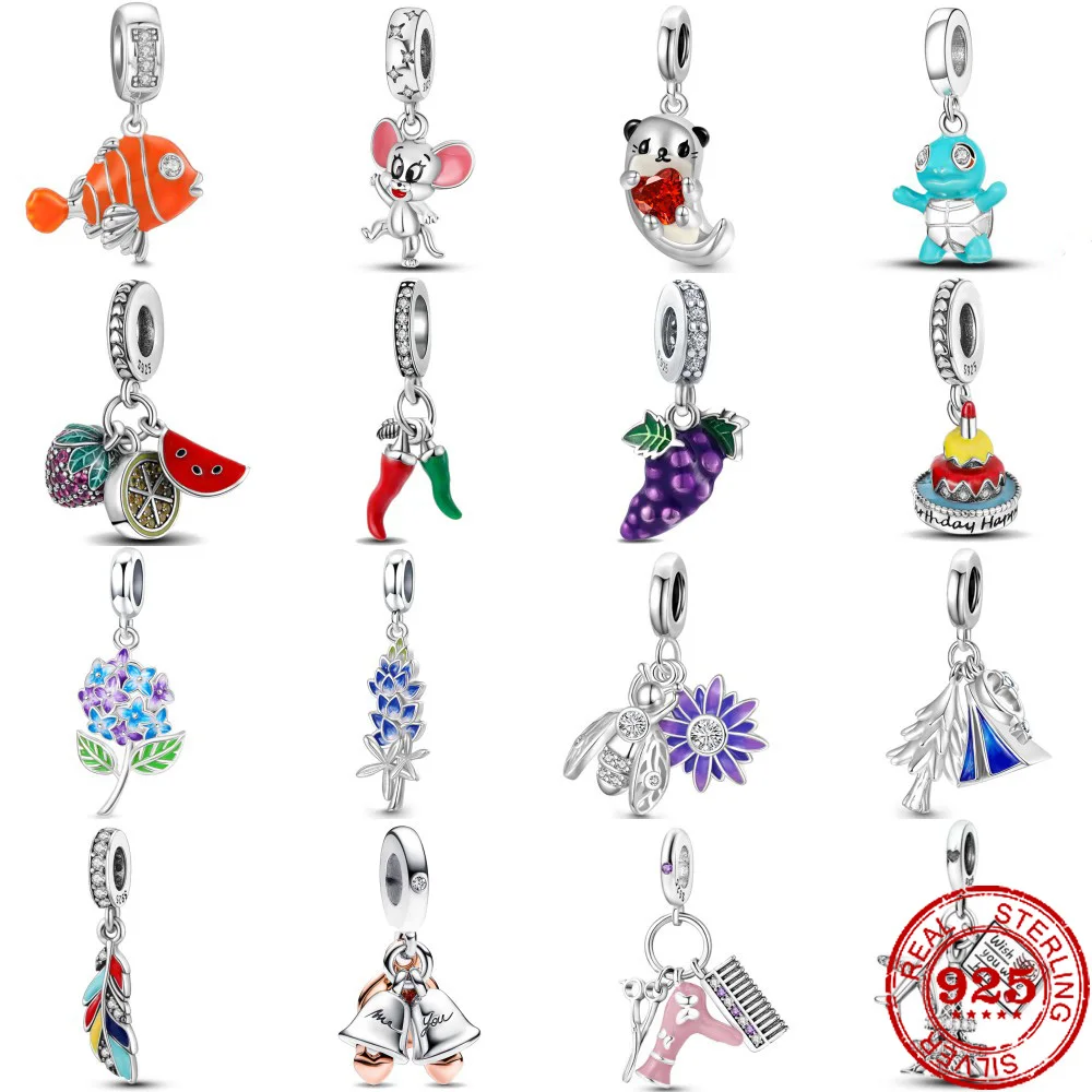 

New 925 Sterling Silver Fruit pepper flower fish Pendant Charm Bead fit Original Pandora Bracelet Trinket DIY Women Jewelry