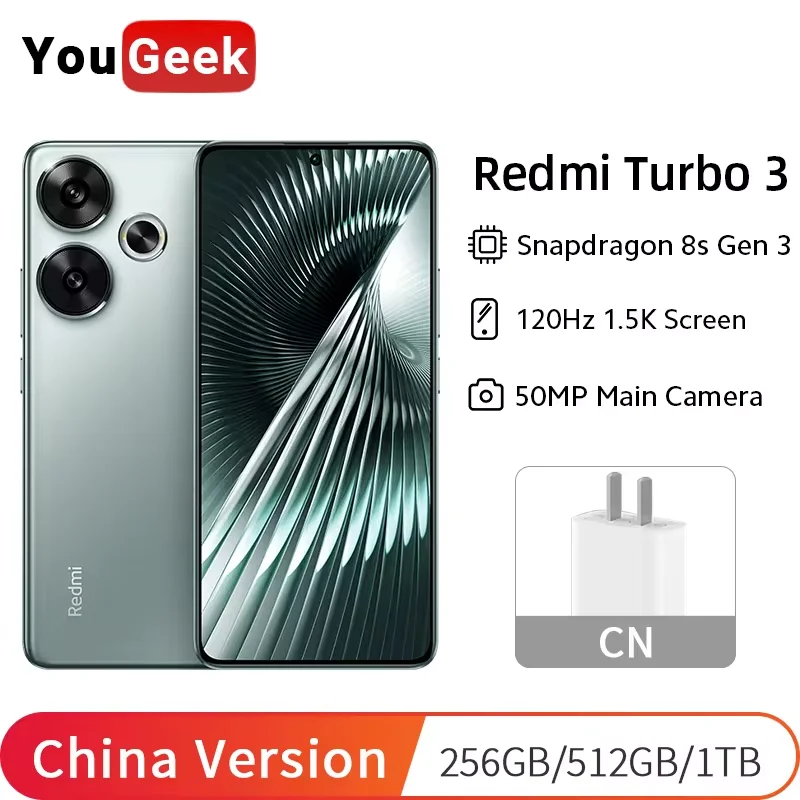 Xiaomi Redmi Turbo 3 NFC Mobile Phone 120Hz 1.5K Screen Snapdragon 8s Gen 3 Octa Core 50MP Camera 5000mAh Battery China Version