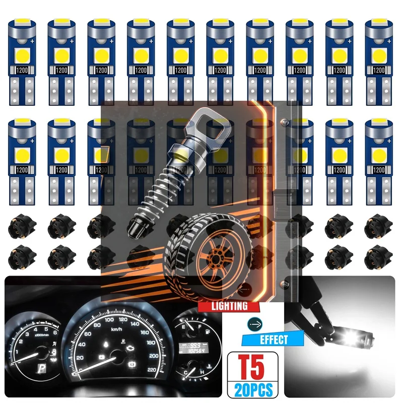 20Pcs 12V Canbus T5 58 74 286 W1.2W 3030 LED 3SMD Wedge LED Light Car Dashboard Instrument Panel Lamp Bulb