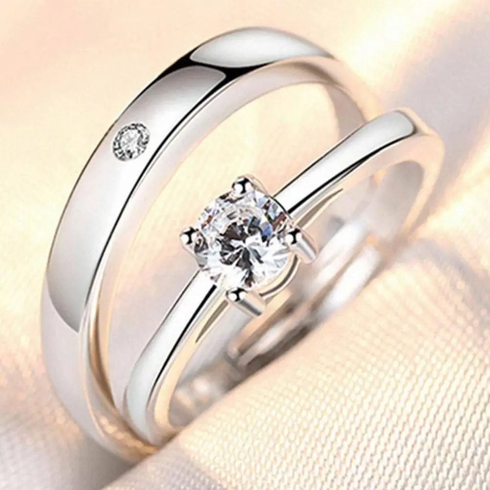 2pcs Love Heart Matching Couple Rings for Women Men Lover Forever Endless Love Wedding Valentine\'s Day Dating Jewelry Gifts