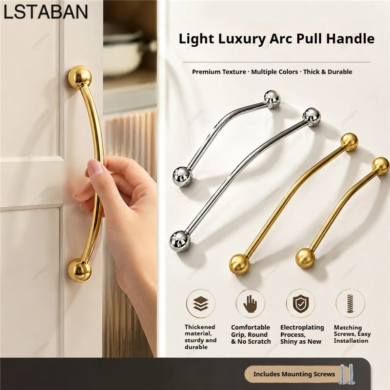 French Luxury Kitchen Cabinet Pull Curved Ball End Drawer Handle Zinc Alloy Chrome Furniture Door Handle Wardrobe Dresser Knob